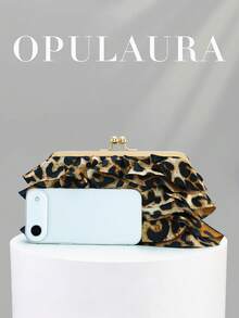 OpulAura 女款精緻迷人花瓣宴會手拿包，豹紋荷葉邊設計晚宴包，晚禮服搭配包，適用於婚禮/度假/正式派對/舞會場合，附鍊條，花瓣形狀隨機發貨 - 棕色 - 查看 7