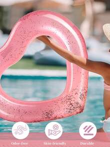 Glitter Heart-Shaped Inflatable Swim Ring, Transparent PVC Float Tube, Quick Inflation Valve, Skin-Friendly And Odorless, Suitable For Beach, Lake, Backyard Pool, Summer Pool Party, Vacation Photo, Water Park Leisure - Multicolor - View 6