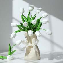 5/10/200pcs Artificial White Tulips With Green Stems, Plastic Flowers For DIY Crafts, Bridal Bouquet, Home And Tabletop Decor, Valentine's Day Gift, Non-Electric Natural-Looking Floral Decoration - White - View 8