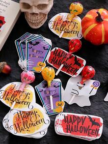 32pcs Pumpkin Lollipop Decoration Cards, Halloween Theme - Holiday Party Gifts, Candy Boxes And Holiday Decorations, Featuring Ghost Pumpkin Design, Yellow Paper Cards, Suitable For Halloween Parties, Birthday Gifts And "Trick Or Treat" Decoration Cards. - View 1