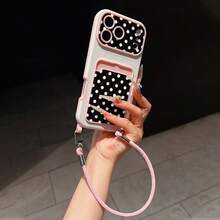 Minimalist Retro Black And White Polka Dot Pattern Litchi Texture Shockproof Phone Case Protective Cover, Compatible With Apple 11, 12, 13, 14, 12PROMAX, 13PROMAX, 15, 15PRO, 15PLUS, 15PROMAX, 16, 16Pro, 16Plus, 16Promax, 17, 17Pro, 17AIR, 17Promax And Other Phone Models, Great Choice For Couples And Holiday Gifts - Pink - View 3