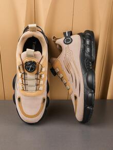 Sepatu Sneakers Chunky Cokelat Pria, Patchwork Mesh dengan Garis-Garis Rapi, Desain Sol Tebal dengan Nuansa Keren, Mudah Dipadukan dengan Berbagai Gaya untuk Pemakaian Sehari-hari. - Coklat - View 2