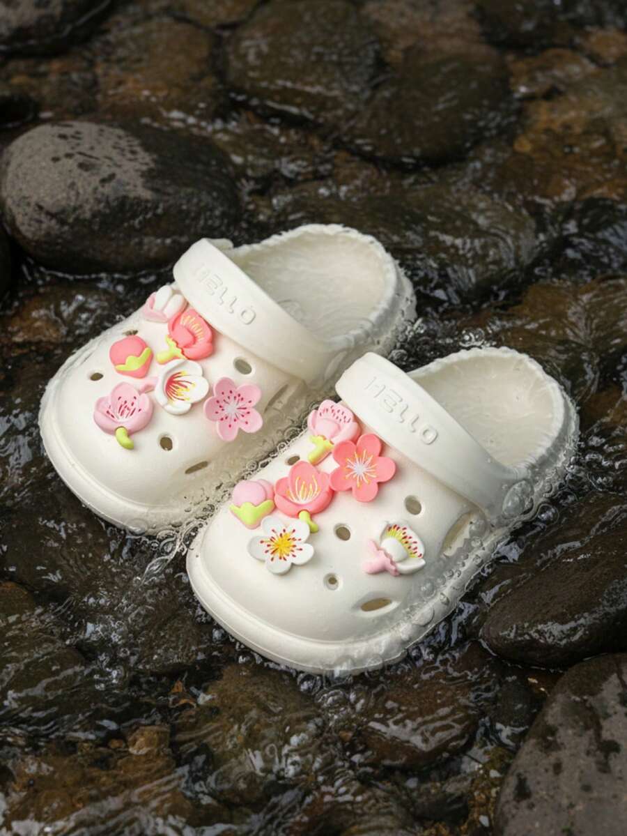 HAHABOBO Summer New Kids Cute 3D Floral Charms Decorated EVA Clogs Casual Slip-On Sandals Shoes For Girls Boys - White - View 1