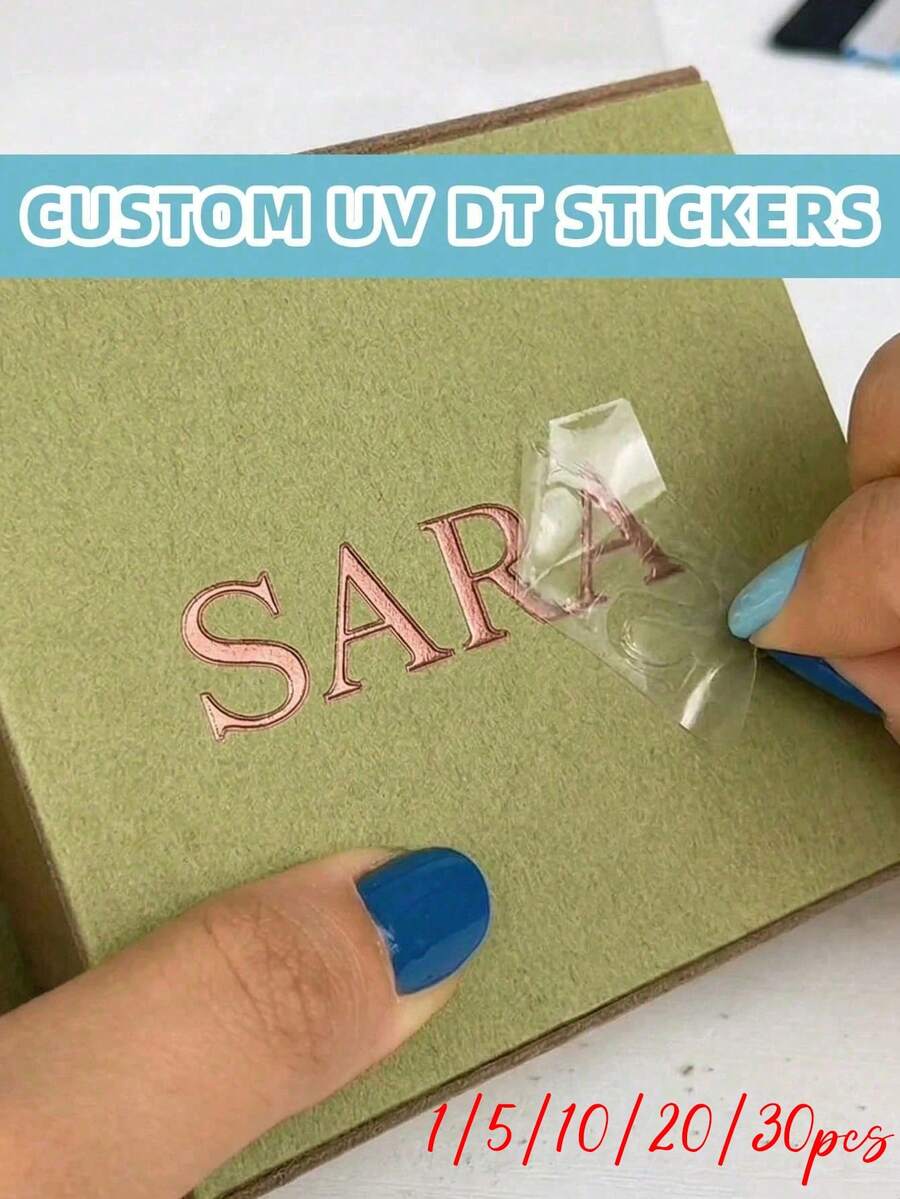 1/5/10/20/30pcs Customized UV Transfer Stickers, Multiple Sizes Available, Personalized Logo Text And Pattern Transfer, Suitable For Commercial Metal Signs, Crystal Stickers, Glass Cups, Wireless Earphones, Phone Cases, Computers, Storage Boxes - Multicolor - View 1