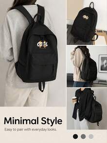 Mochila de gran capacidad con estampado de patrón de letras, esencial para estudiantes, regreso a clases, viajes o vacaciones - Multicolor - Ver 8