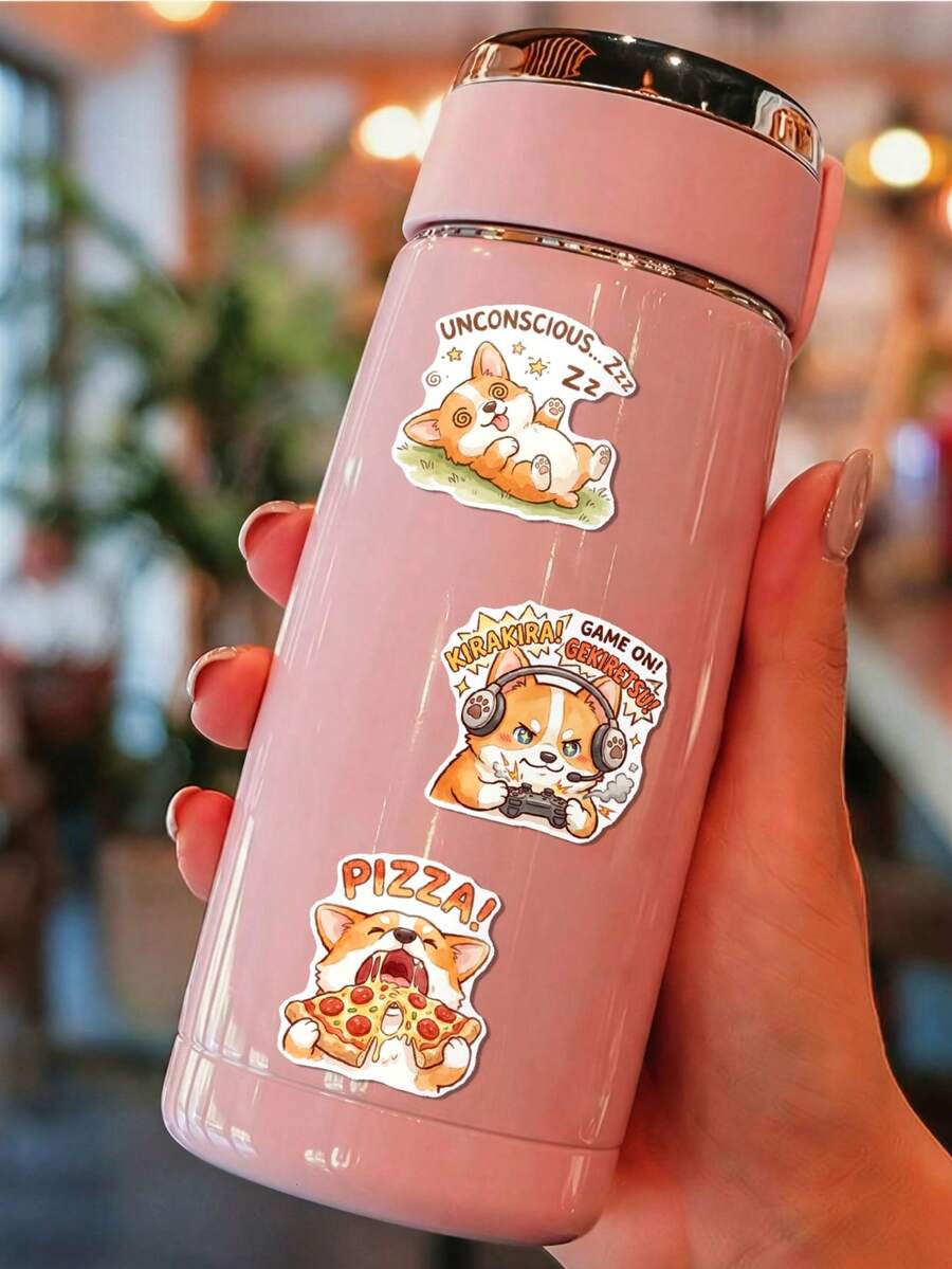 Waterproof Cute Corgi Stickers 50Pcs, Cartoon Welsh Puppy Vacation Funny Text Vinyl Decals For Bottle Notebook Skate DIY Craft, Back To School - Multicolor - View 1