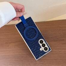 奢華鱷魚紋磁吸支架可折疊手機殼，附環形支架，適用於 Galaxy Z Fold 4 5G/Galaxy Z Fold 5 5G/Galaxy Z Fold 6 5G/Galaxy Z Fold 7 5G/Galaxy Z Fold 8 5G，高級皮革折疊保護殼，適合作為生日禮物與節日禮物 - 藍色 - 查看 3
