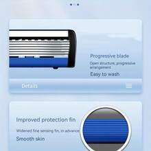 [Blue]Portable 6 Blades Manual Razor Set For Men, Quick Release Replaceable Blade Heads, Non-Slip Handle Travel Shaving Razor For Business Trip Daily Use - Blue - View 3