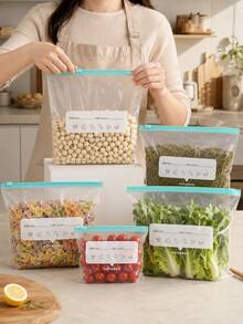 1/10/15/20/45pcs Reusable Airtight Food Storage Bags, Kitchen Accessories, Thickened PE Zipper Freezer Bags, Microwave Friendly Blue Transparent Fresh Keeping Storage Bags For Kitchen Storage Organizer, Snacks, Fruits & Vegetables - Multicolor 2 - View 4