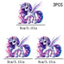 1/2/3pcs Dreamy Wavy Curl Unicorn Pattern Heat Transfer Stickers, Suitable For DIY T-Shirts, Jeans, Hoodies, Bags, Pillows (Mixed Colors), Holiday Crafts, Durable Decals, Clothing Embellishment, Party Decoration - Multicolor - View 5