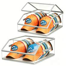 OrdoVault 1/2 buah Organizer Topi Transparan Bening, Kotak Penyimpanan Topi Plastik dengan Resleting, Kotak Pajangan Topi untuk Organizer Lemari, Dekorasi Kamar Tidur, Perlengkapan Kembali ke Sekolah - View 1