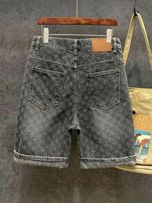 Men's Fashion Embroidered Denim Shorts - Dark Grey - View 3