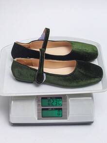 大尺碼 35-43 女款瑪麗珍鞋,夏季新款法式復古方頭芭蕾舞鞋,網面鞋 - 深綠色金絲絨 - 查看 8