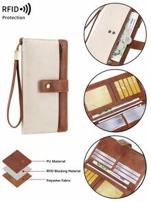 CHARM INFINITE New RFID Anti-Theft Vintage Women's Wallet, Colorblock Buckle Double Zipper Multifunctional Clutch, Multi-Card Slot Trifold Long Wallet With Wrist Strap - White - View 4