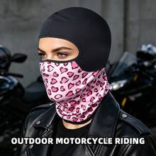 Fabulous Be Xtreme Casco de ciclismo con estampado de leopardo y patrón de corazón dulce y fresco, máscara facial de seda de hielo transpirable con protección solar, cubierta de cara y cuello a prueba de viento para motocicleta y actividades al aire libre - Multicolor - Ver 3