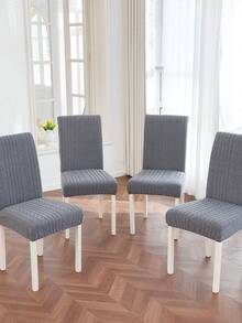 1/2/4/6pcs Jacquard Elastic Dining Chair Covers Set, Dark Color Stretch Full Coverage Washable Soft Fleece Chair Slipcovers, Suitable For Kitchen, Dining Room, Party, Wedding - Grey - View 10