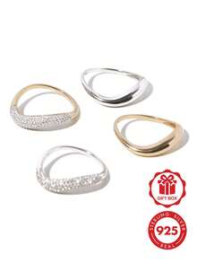 925 Sterling Silver Unique Minimalist Luxury Wavy Zirconia Stone Ring, Suitable For Daily Wear - Unique Finger Rings - View 1