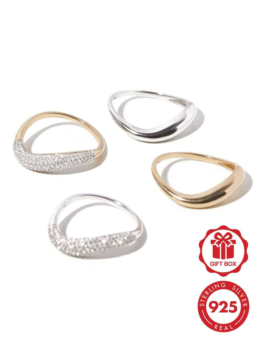 925 Sterling Silver Unique Minimalist Luxury Wavy Zirconia Stone Ring, Suitable For Daily Wear - Unique Finger Rings - View 1