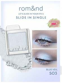 Rom&nd Romand Slide In 純色眼影 S03 BLUE VEIL，絲滑易暈染粉質，透明自然妝感，持久不掉粉，便攜式滑蓋盒適合旅行，適合初學者日常使用，韓系美妝，Olive Young，禮物，1.8g/0.06oz - S03 BLUE VEIL - 查看 2
