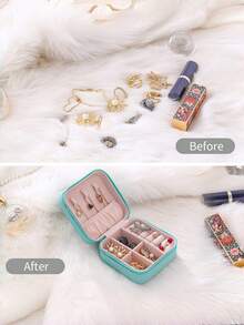 Portable Small Leather Jewelry Travel Storage Box, Multi-Compartment Necklace Earring Ring Organizer, Gift For Her, Back To School Dorm Jewelry Storage, 4 Colors Available - Multicolor - View 8
