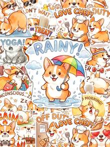 Waterproof Cute Corgi Stickers 50Pcs, Cartoon Welsh Puppy Vacation Funny Text Vinyl Decals For Bottle Notebook Skate DIY Craft, Back To School - Multicolor - View 8