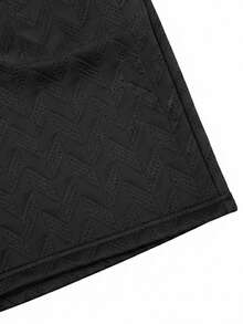 Pure Black Wheat Ear Jacquard Knit Polo Shirt With Half-Zip Collar And Drawstring Straight Leg Pants, Men's Casual 2 Pieces Set - Black - View 8