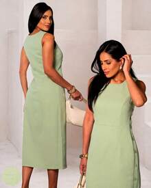 Women's Midi Dress Elegant Casual Buttons Front Simple Button - Verde Lima - Ver 3