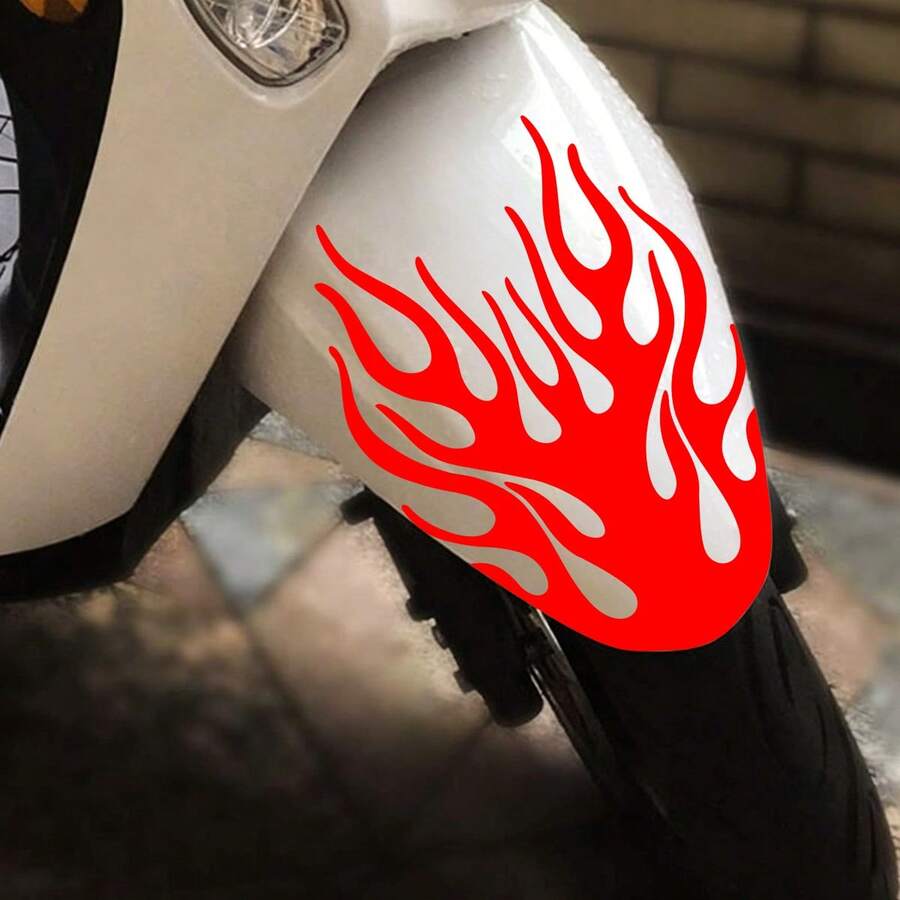 Pegatina autoadhesiva impermeable con patrón de llama para guardabarros de motocicleta compatible con motocicletas - Pegatinas decorativas - Ver 1