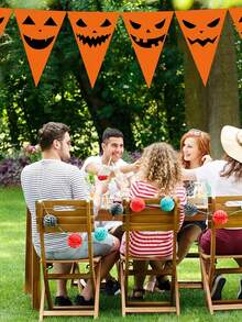 12pcs Halloween Funny Pumpkin Face Triangle Bunting, Orange Ghost Face Pattern Hanging Decor, Suitable For Halloween Party Background Decoration, Home Wall Decor, Store Window Display, Holiday Atmosphere Decoration - Multicolor - View 6