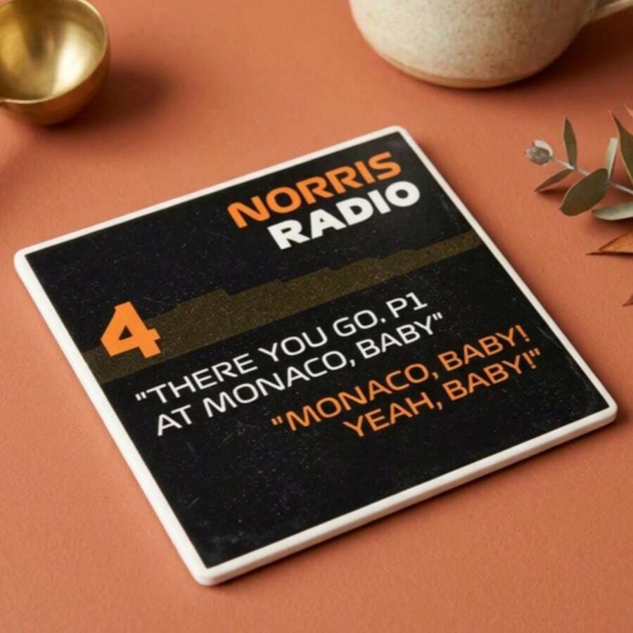 1pc 10cm*10cm Ceramic Coaster F1 Radio TR Style Fun Racing Non-Slip Heat-Resistant Absorbent Coaster, Suitable For Dinner, Afternoon Tea Or Breakfast - Orange - View 1