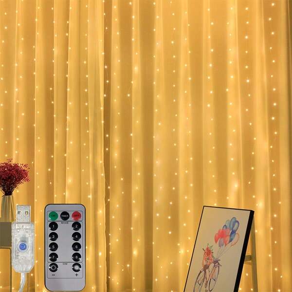 1pc USB Powered Curtain String Lights, 8 Lighting Modes, Holiday Atmosphere LED Lights For Wedding, Birthday, Party, Bedroom, Living Room, Window, Background Wall Decoration (Remote Control Not Included)