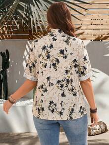 Summer Printed Casual Vacation Minimalist Plus Size Women's Shirt Black - Black - View 2