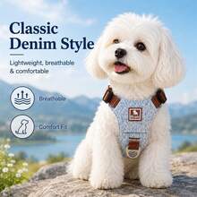 Retro Denim Style With Reflective Strips Contrasting Colors Adjustable Breathable Chest And Back Suitable For Small And Medium-Sized Dogs - Multicolor - View 5