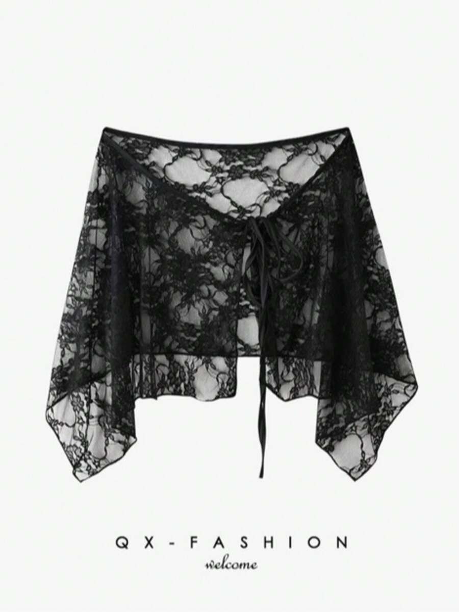 1 pieza Vestido delantal de encaje de hilo asimétrico elegante con pequeña cola y diseño de correa multifuncional - Multicolor - Ver 1