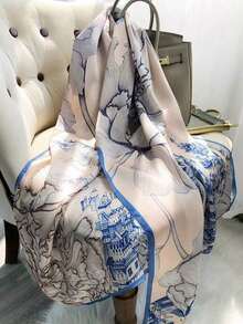 1件/1套女款海灘配件 蓮花長款絲巾，時尚派對配件 180x85cm 披肩沙灘巾，戶外防曬頭巾，適合生日禮物，優雅配件 - 彩色 - 查看 5