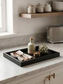 1pc Nordic Wooden Serving Tray, INS Style Organizer. Bread, Fruit, Snack, Salad & Decorative Tray For Home, Living Room, Kitchen, Dining Room. Holds Fruits, Snacks, Bread, Salad, Tableware And Daily Goods For Decoration And Food Serving - Black - View 3