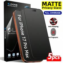 ZYONS 5片裝霧面隱私螢幕保護貼，適用於 17 Pro Max 6.9吋強化玻璃，全覆蓋防窺、防盜、防眩光、9H+硬度、防指紋、相容保護殼，適用於 17 Pro Max、17 Air、16 Pro Max/16 Pro/16 Plus/16/15 Pro Max/14 Pro Max - 黑色 - 查看 20