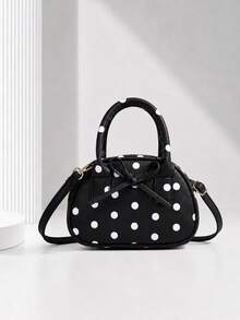 1pc Girls Vintage Polka Dot Bow Handbag, Sweet Versatile Girly Style Crossbody Bag, Suitable For Daily, Date And Commute - M2216 Polka Dot - View 15
