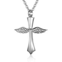 1pc Stainless Steel Heart/Cross Pendant Necklace, Urn Necklace, Used To Hold Ashes, Hair Or Crystal Beads, Stainless Steel Pendant Necklace To Commemorate Loved Ones - Winged Cross - View 6