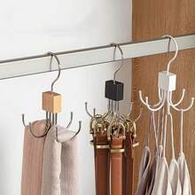 1/4pcs, 360° Rotating Wooden Multi-Hook Hanger, Space-Saving Closet Storage Organizer For Scarves, Bags And Belts - Multicolor - View 2