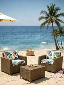 1pc Jungle Leaf Print Milk Silk Outdoor Sofa Cushion Cover, High Elasticity Dust-Proof Stain-Resistant Removable Washable All-Season Outdoor Rattan Sofa Cushion Protector - Multicolor - View 6