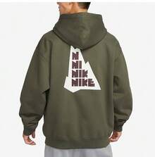 Nike Men's New Autumn/Winter Thermal Lined Embroidered Sport Letter Sweatshirt FV4024-325 - Army Green - View 4
