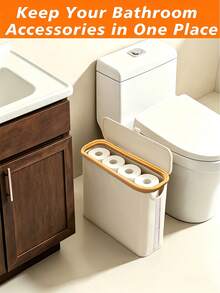 Bamboo Toilet Paper Roll Storage Basket, Toilet Paper Holder, Bathroom Storage Organizer Rack, Tissue Storage Box, Gray Fabric Appearance, Multi-Functional Storage Basket, Laundry Basket, Room Decor, Bathroom Decor, Bathroom Accessories - Multicolor - View 16