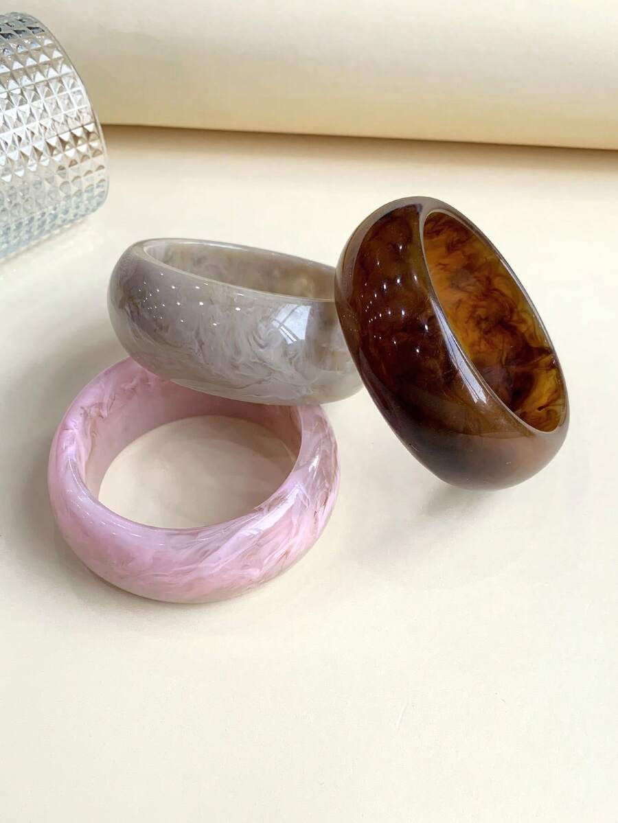Bộ 3 vòng tay nhựa resin đa sắc phong cách Bohemian retro thời trang thiết kế phóng khoáng, phù hợp cho nữ đeo hàng ngày và làm quà tặng lễ hội - Nhiều màu - Xem 1