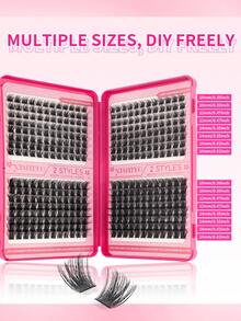 Kit de 384 piezas de pestañas individuales y adhesivo, racimos de pestañas de longitud mixta, juego de extensiones de pestañas DIY para principiantes, paquetes de pestañas postizas DIY mixtas con apariencia natural, delgada, gruesa y duradera, el juego de extensiones de pestañas DIY incluye adhesivo, sellador y pinzas, adecuado para principiantes para usar en casa o en movimiento, para la vida diaria, fiestas y festivales de música - Multicolor - Ver 6