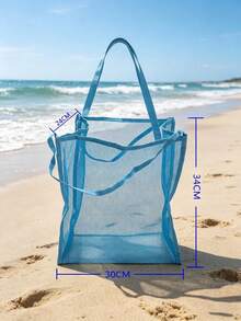 Bolsa de playa de malla de gran capacidad, de poliéster duradero, de unicolor con asas resistentes, adecuada para viajes, vacaciones y camping | Solución de almacenamiento multifuncional, asas reforzadas, malla transpirable y de secado rápido, adecuada para artículos húmedos y uso diario - Multicolor - Ver 15