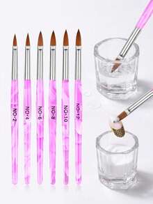 Acrylic Nail Brush And Dipping Powder Dish Set, 6pcs Nail Art Pens And 2pcs Crystal Dipping Powder Dishes, Nail Art Bowl Cup Glass Container, Acrylic Liquid Nail Tool Set - Multicolor - View 3