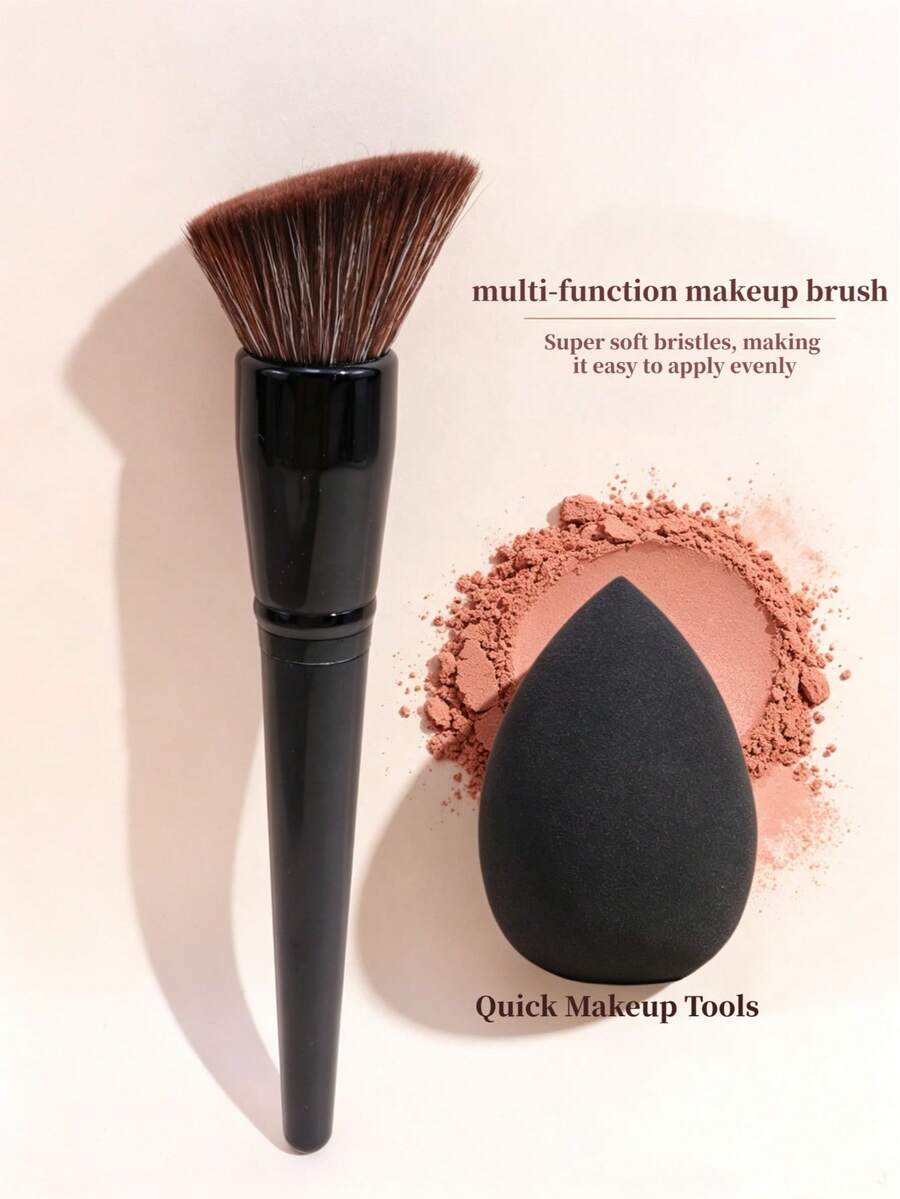 1pc Ultra Soft Large Powder Brush, Professional Face Makeup Brush For Flawless Base And Blush Effect, Synthetic Bristles, Black Handle, Fluffy Makeup Brush, Professional Powder/Blush Brush For Airbrushed Finish
