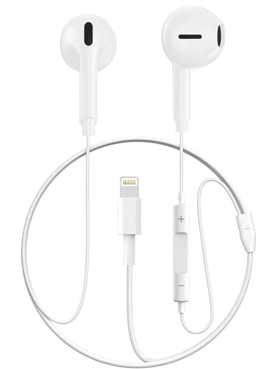 FCV 1 Set Wired In-Ear Headphones Compatible With IPhone 14 Pro, With Lightning Connector, Built-In Remote Control For Music, Calls And Volume, Compatible With IPhone 14/13/12/11/XR/XS/X/8/7/Pro Max, With 40ft Long Cable - 查看 1