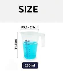 Vaso medidor de precisión de 250 ml | para cantidades precisas en la cocina y el baño (1 juego), escala fina para dosificar detergente, suavizante, champú y productos para el cuidado del automóvil. - transparente - Ver 7